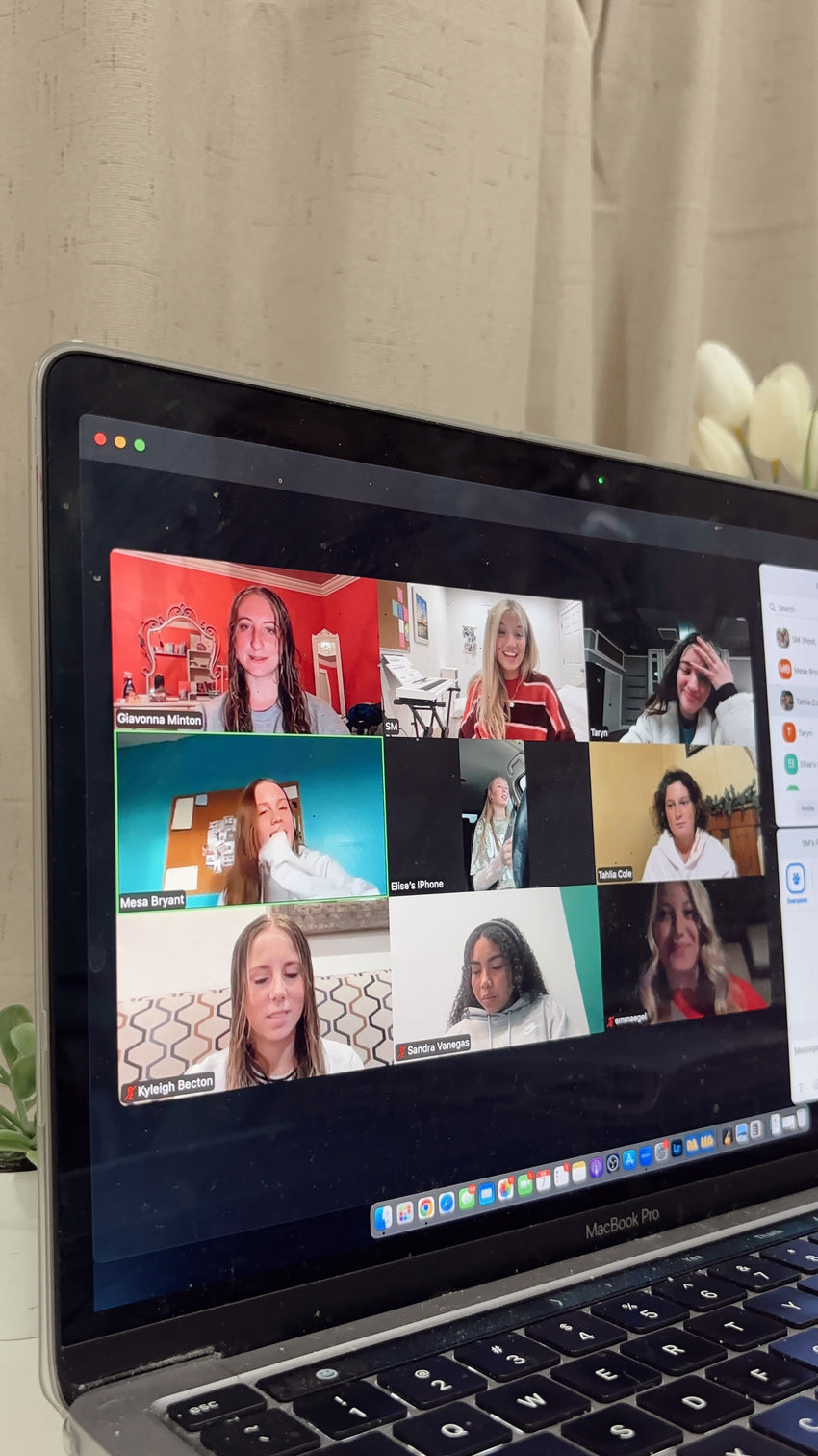 Girls connecting on a community video call